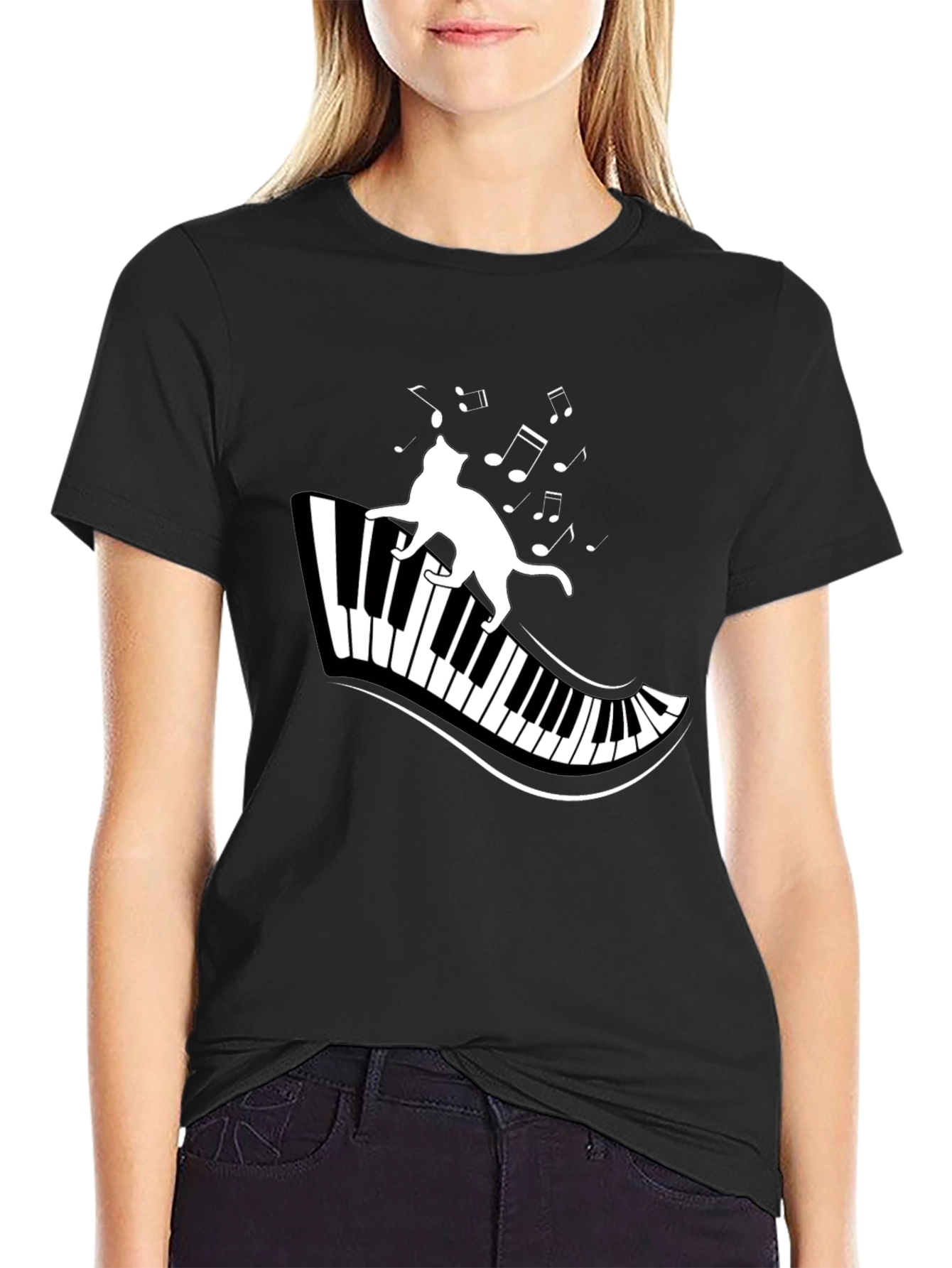 Cat on Piano T-Shirt - Musical Cat Tee