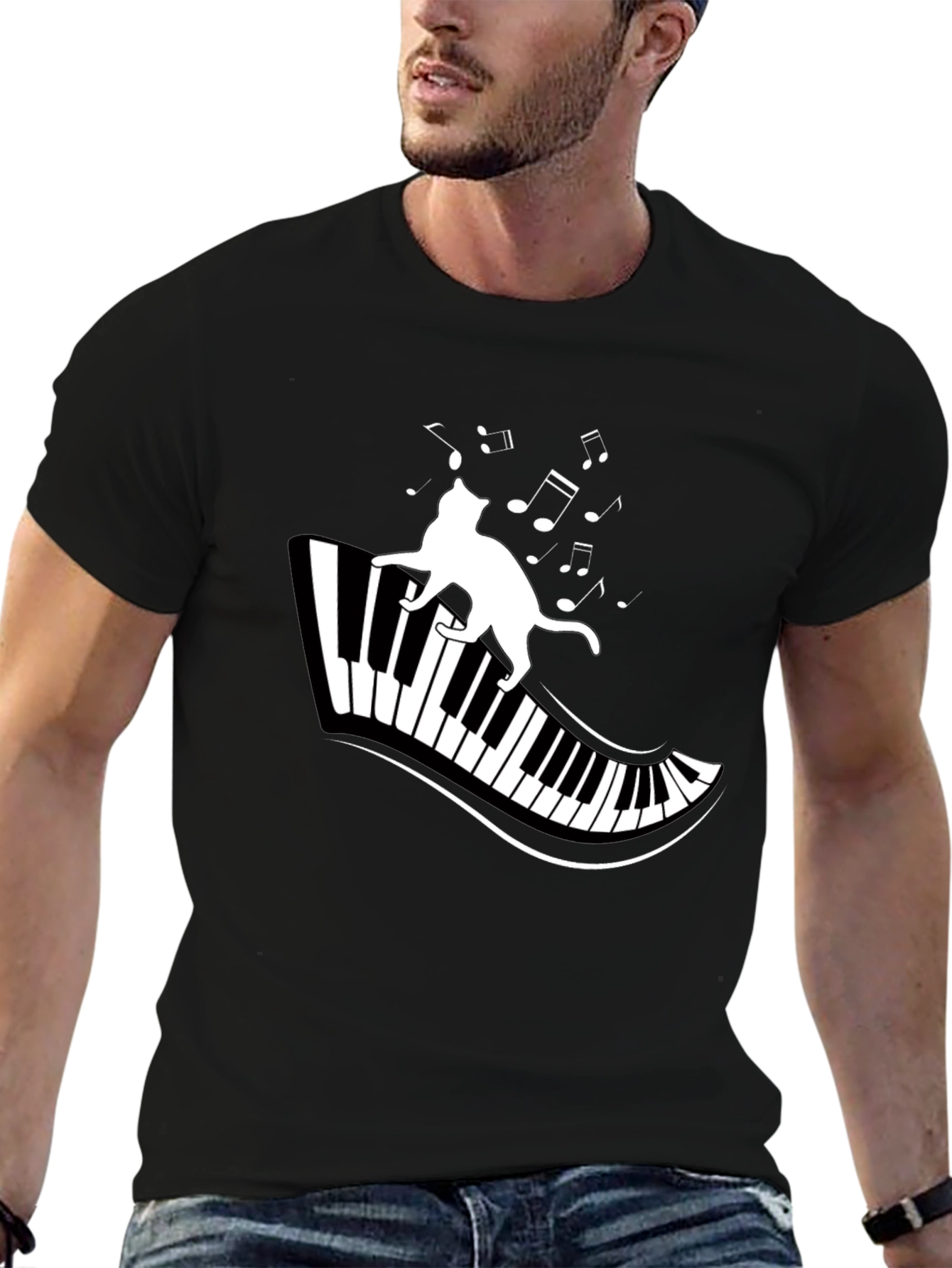 Cat on Piano T-Shirt - Musical Cat Tee