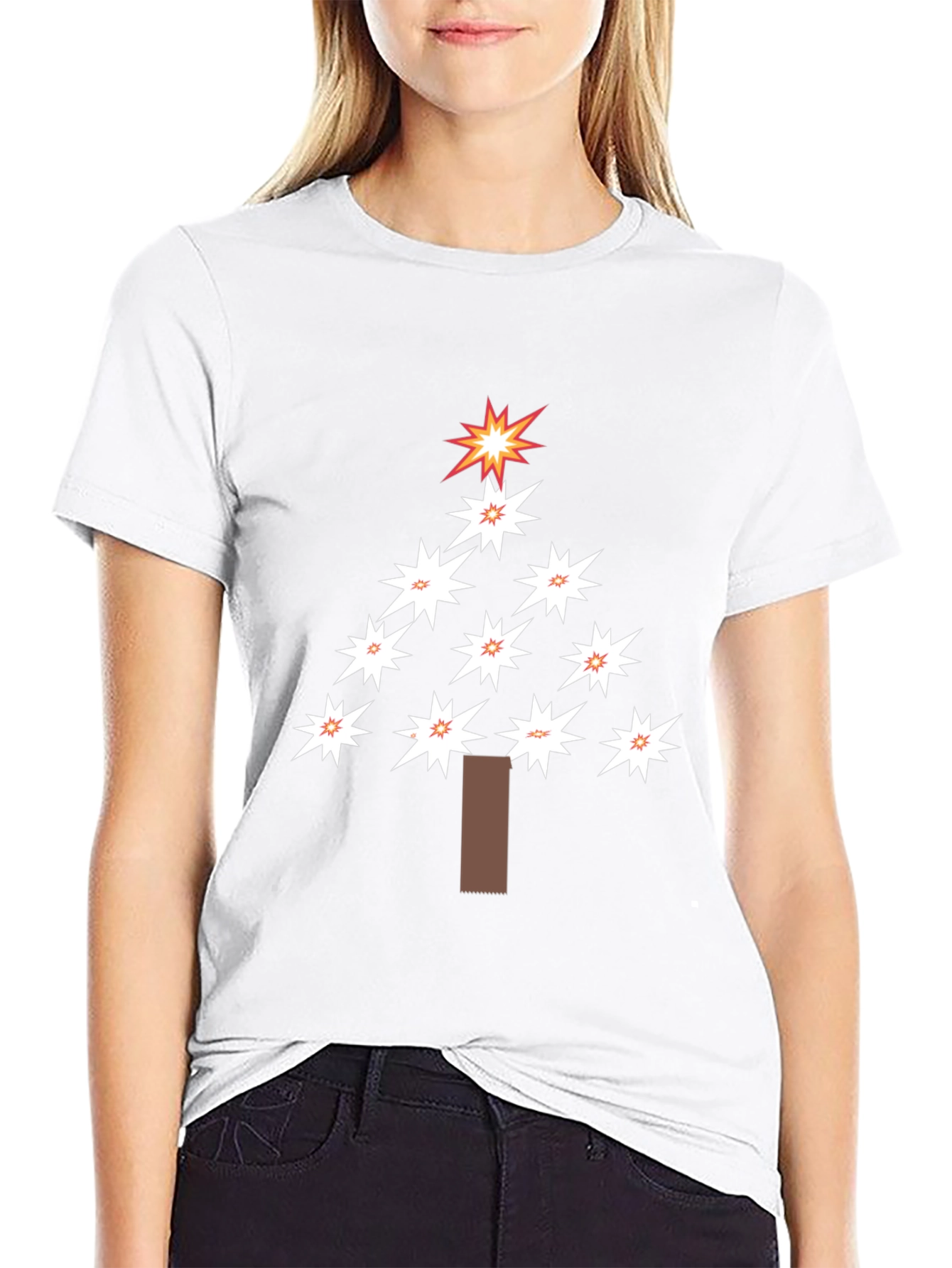 Festive Star Christmas Tree Black T-Shirt