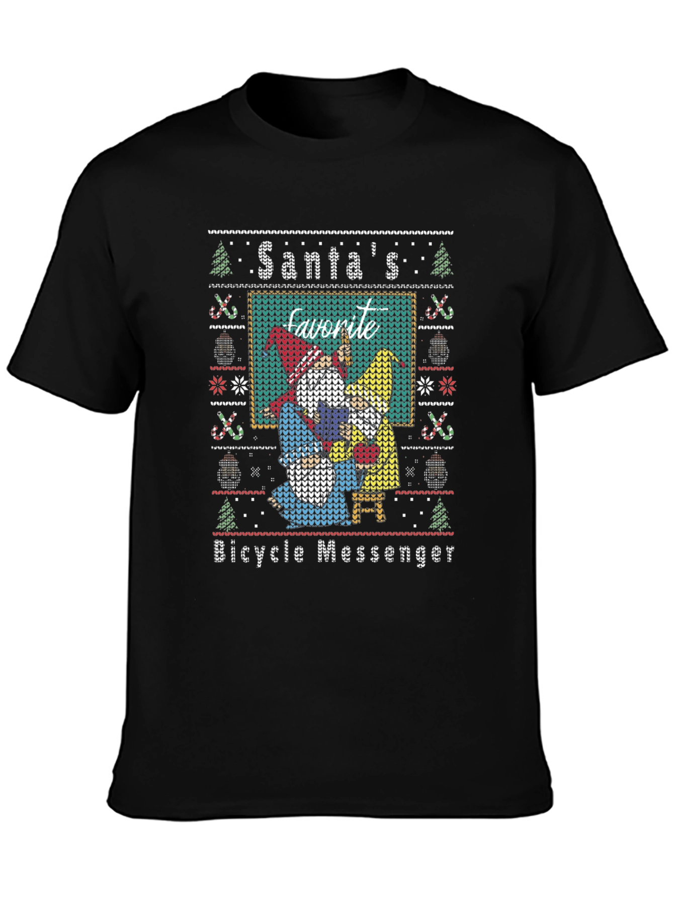 Santas Favorite Bicycle Messenger Ugly Christmas Sweater T-Shirt