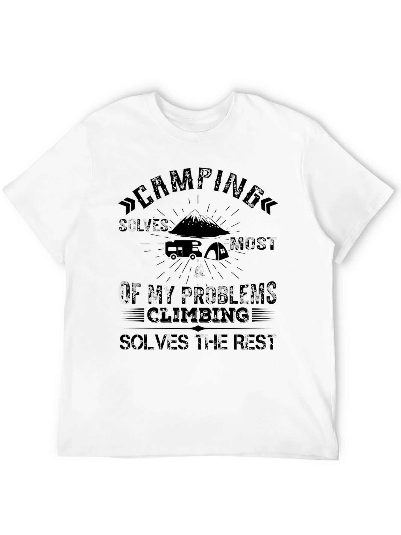 Camping Solves Problems Black Graphic Tee