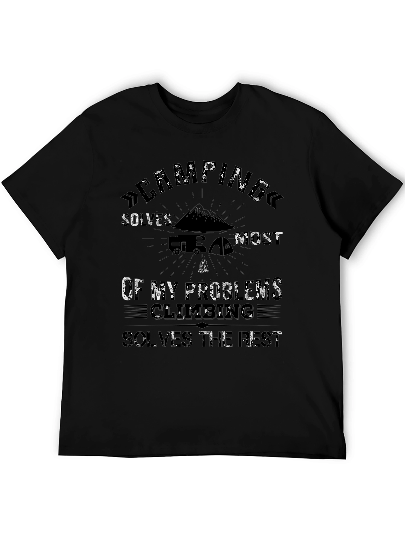 Camping Solves Problems Black Graphic Tee