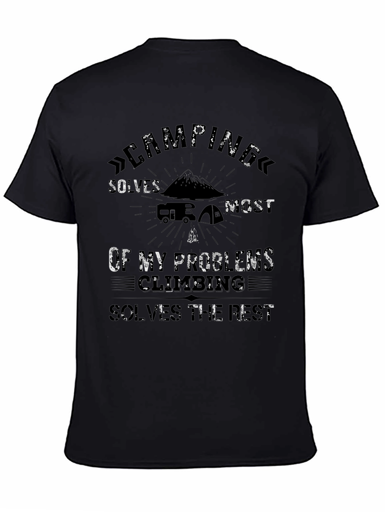 Camping Solves Problems Black Graphic Tee