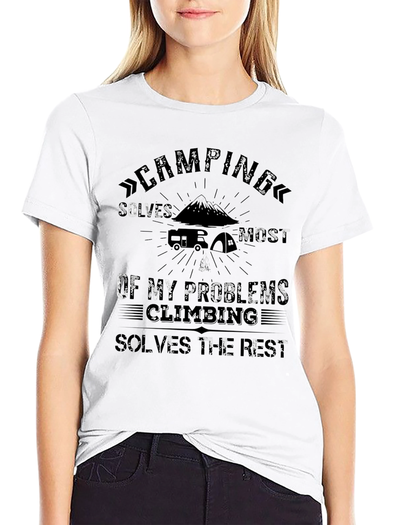 Camping Solves Problems Black Graphic Tee