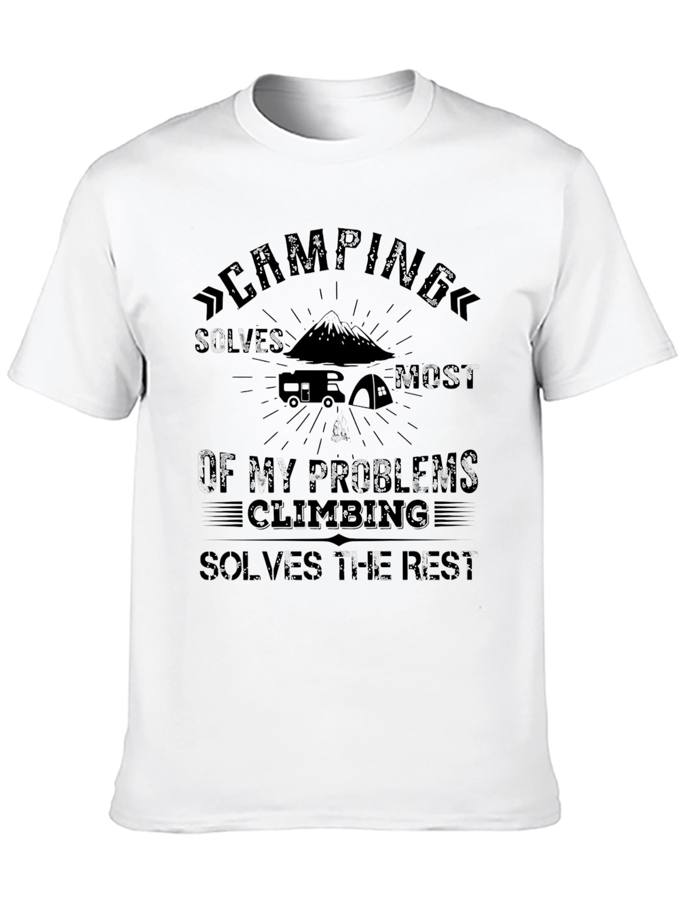Camping Solves Problems Black Graphic Tee