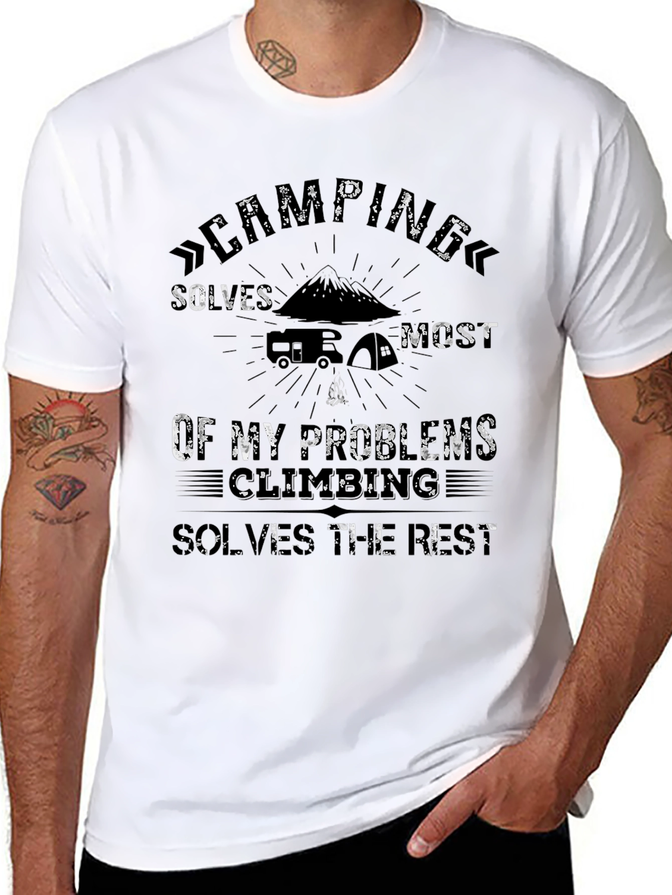 Camping Solves Problems Black Graphic Tee