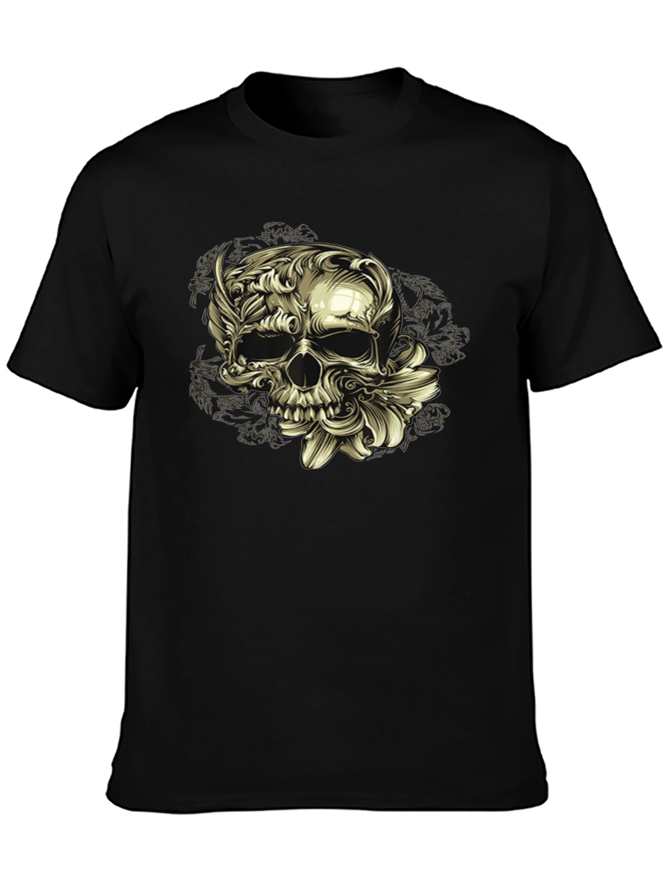 Floral Skull Graphic Tee - Dark Style
