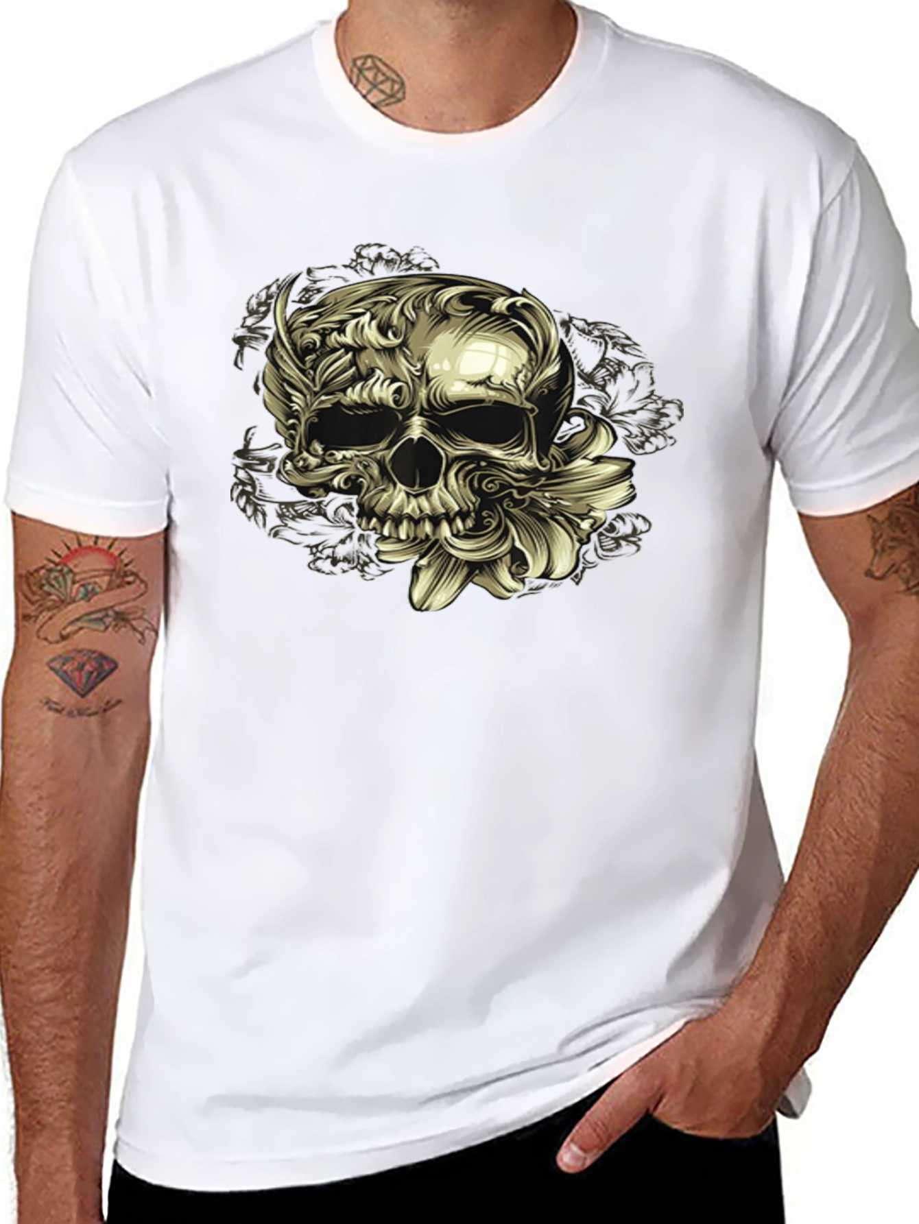 Floral Skull Graphic Tee - Dark Style