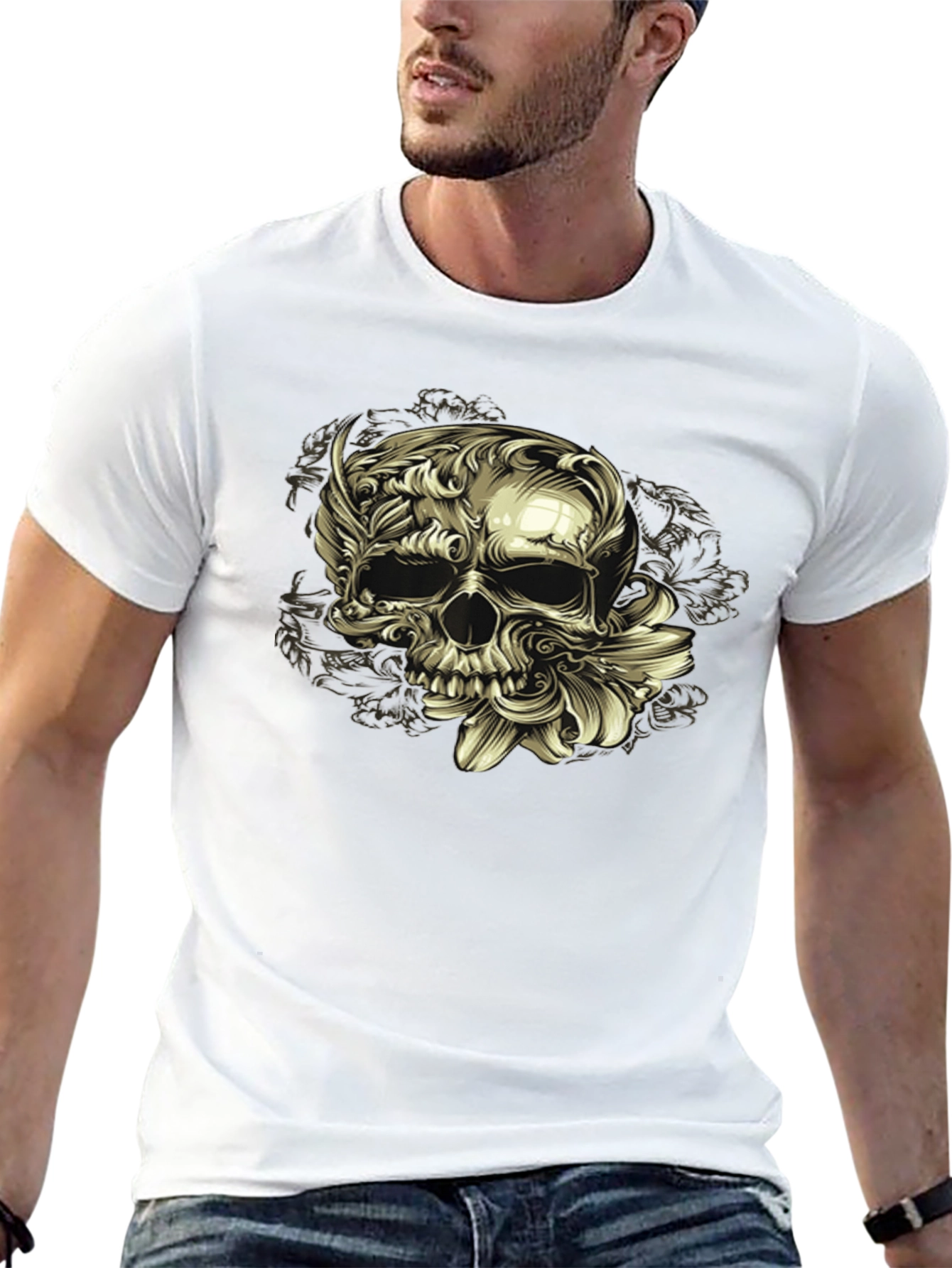 Floral Skull Graphic Tee - Dark Style