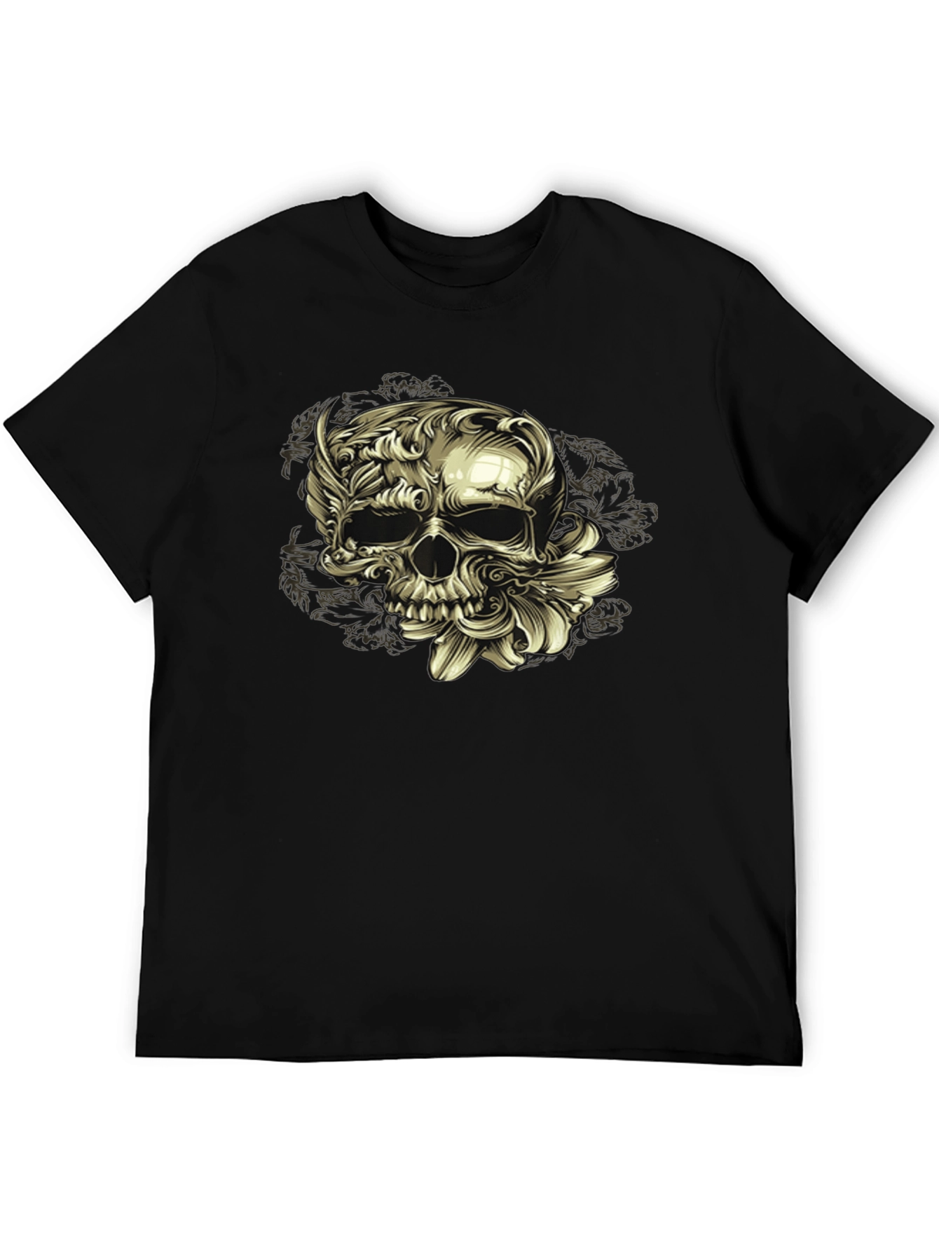 Floral Skull Graphic Tee - Dark Style