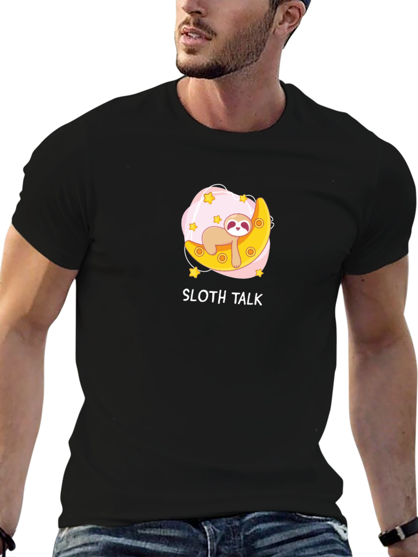 Sloth Talk Black Graphic T-Shirt