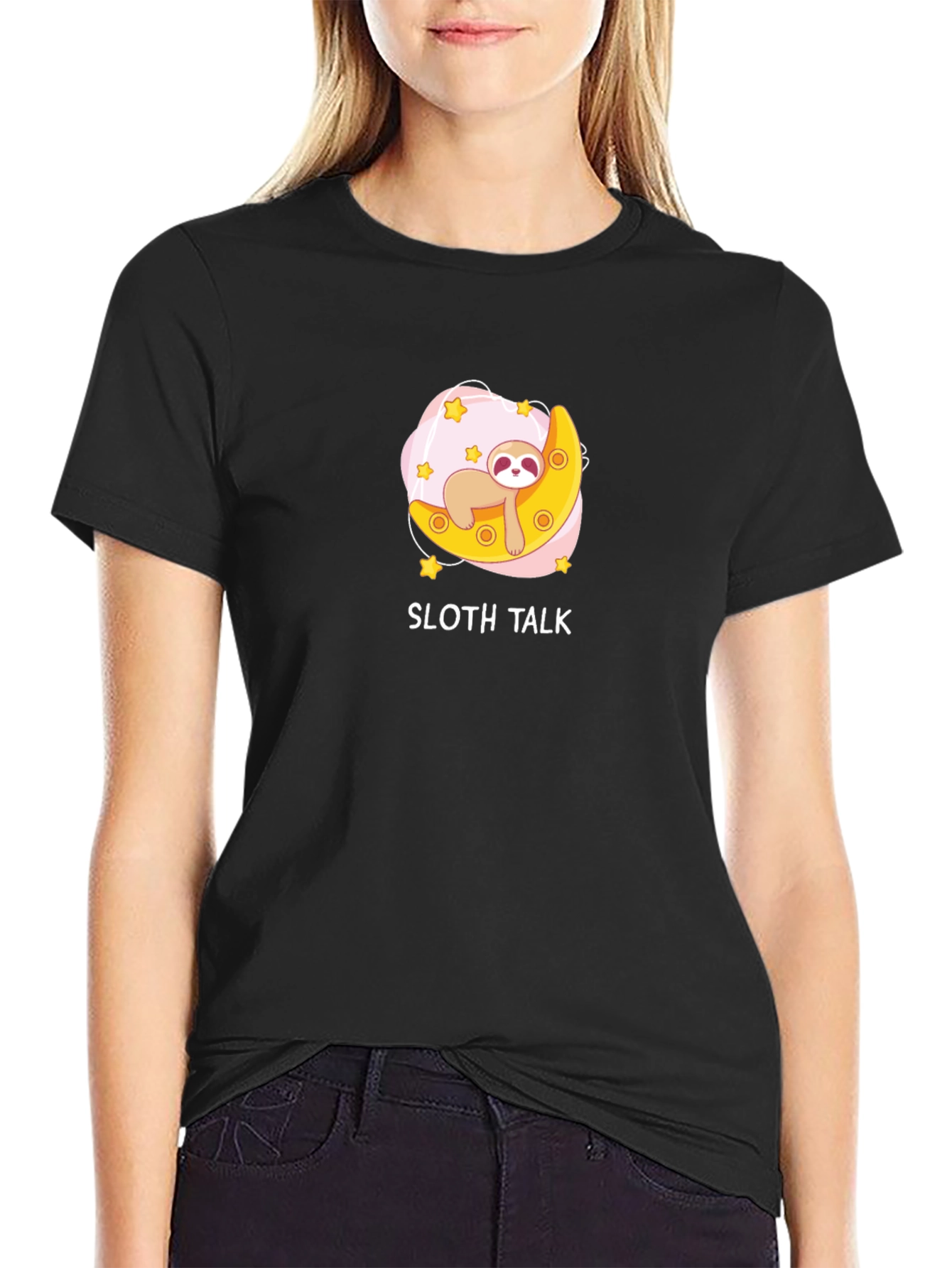 Sloth Talk Black Graphic T-Shirt