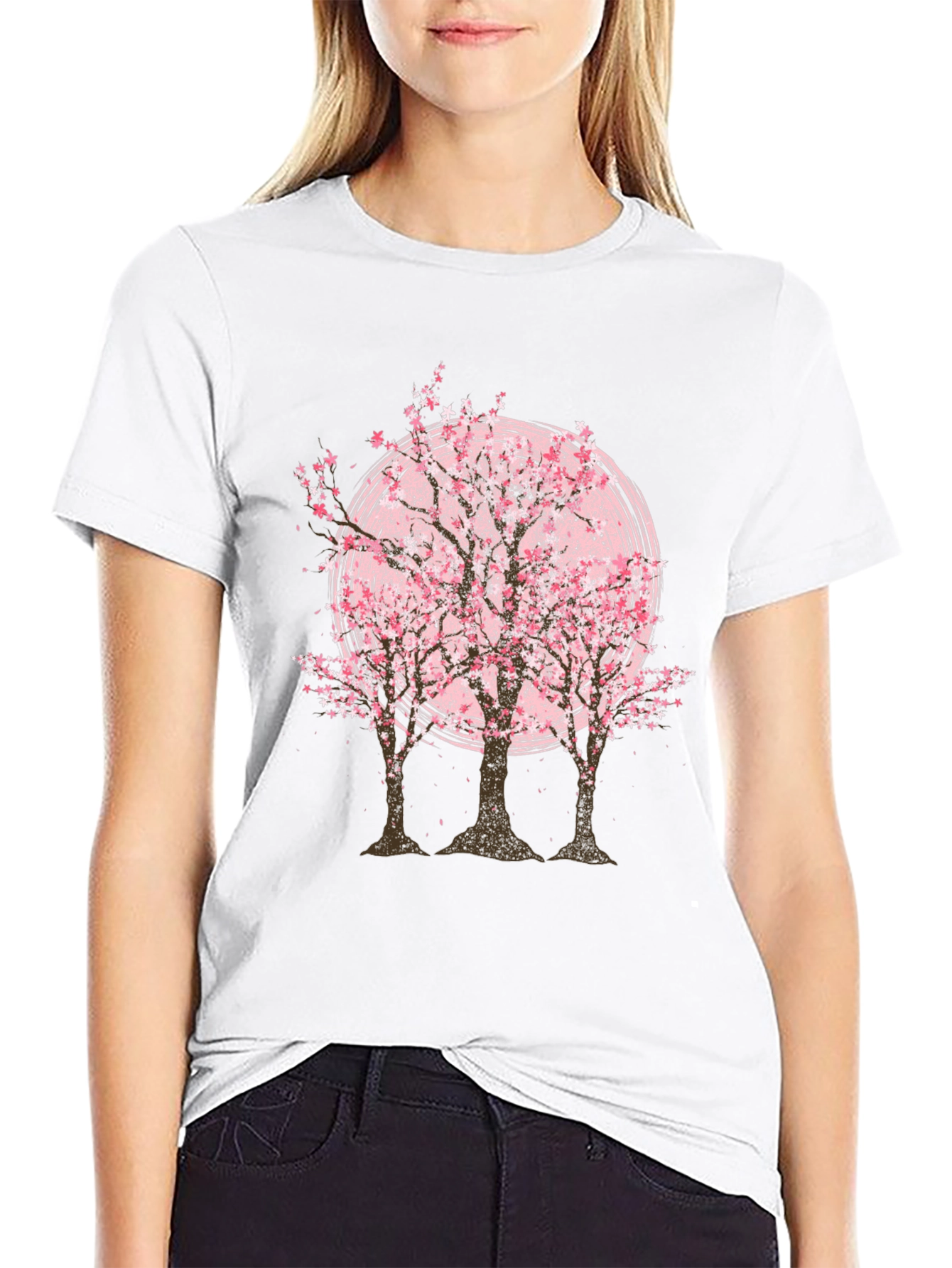 Cherry Blossom Tree Graphic Tee - Black Cotton T-Shirt