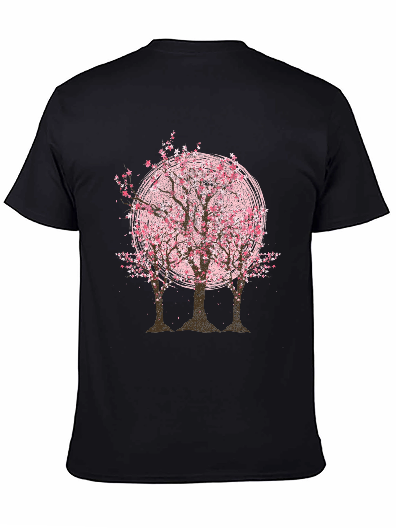 Cherry Blossom Tree Graphic Tee - Black Cotton T-Shirt