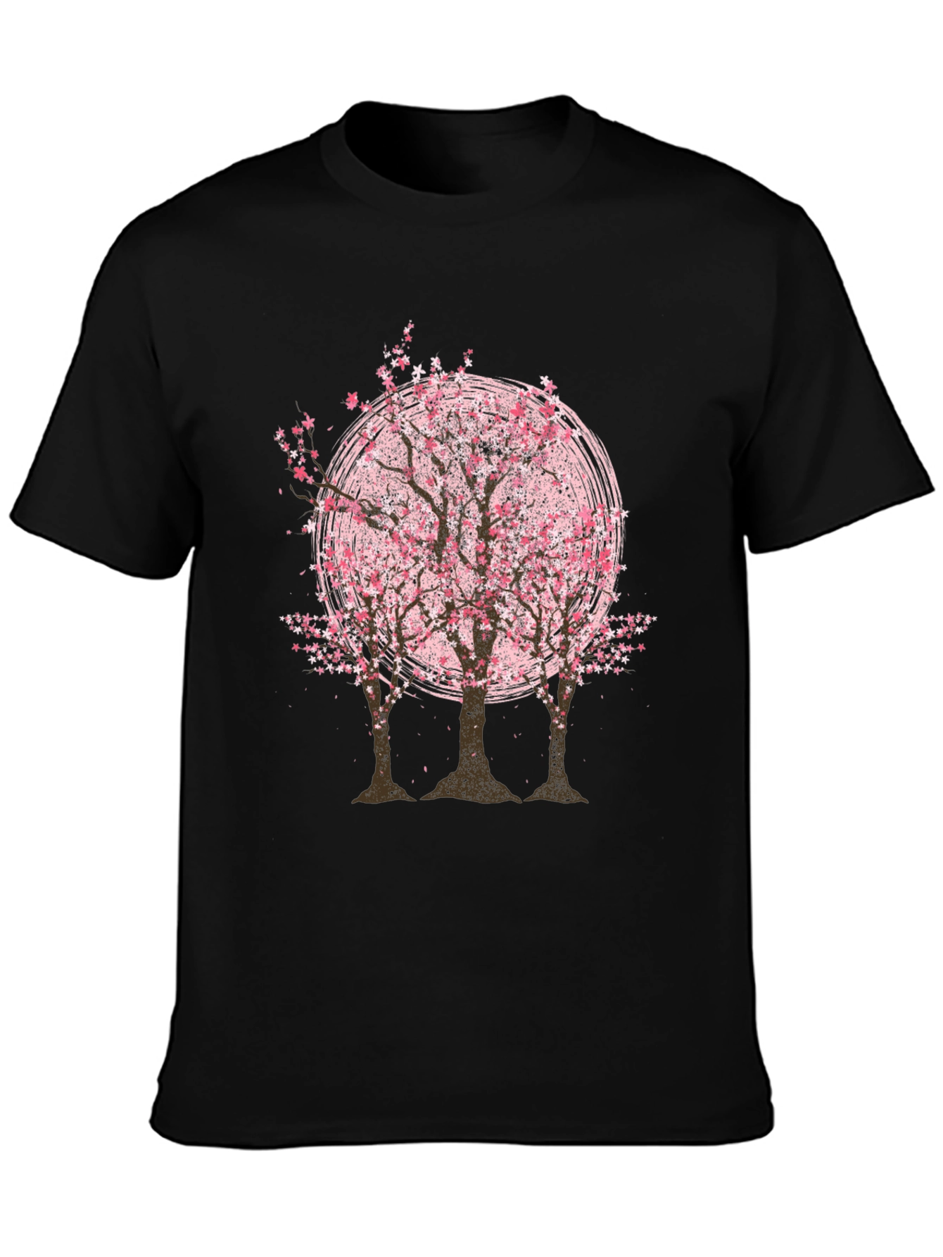 Cherry Blossom Tree Graphic Tee - Black Cotton T-Shirt