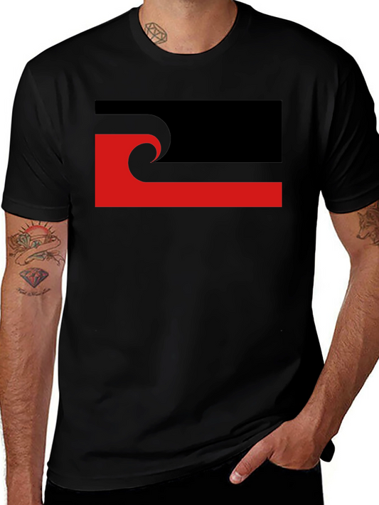 Abstract Graphic T-Shirt - Black with Red Accent