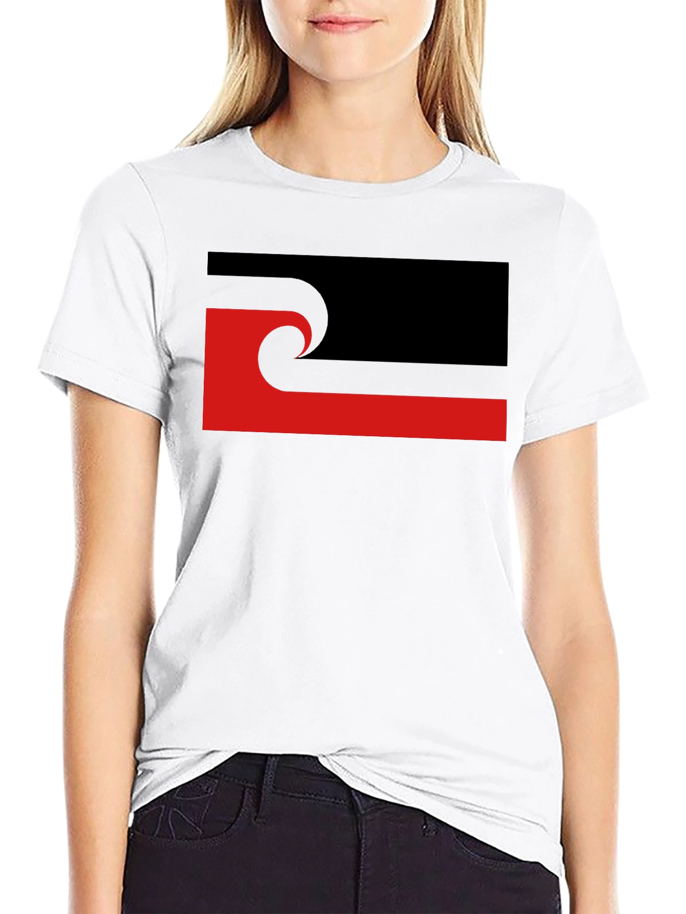 Abstract Graphic T-Shirt - Black with Red Accent