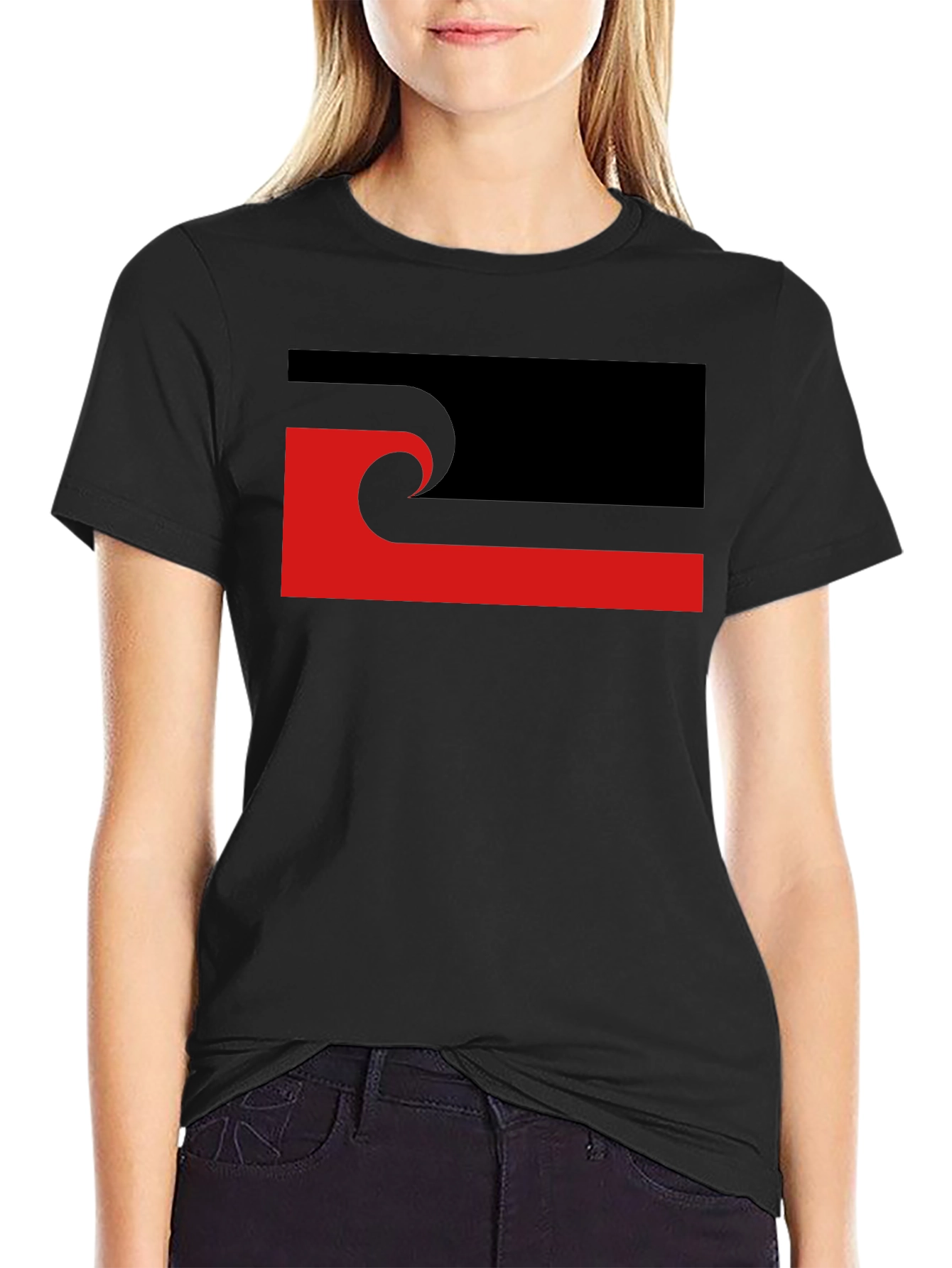 Abstract Graphic T-Shirt - Black with Red Accent