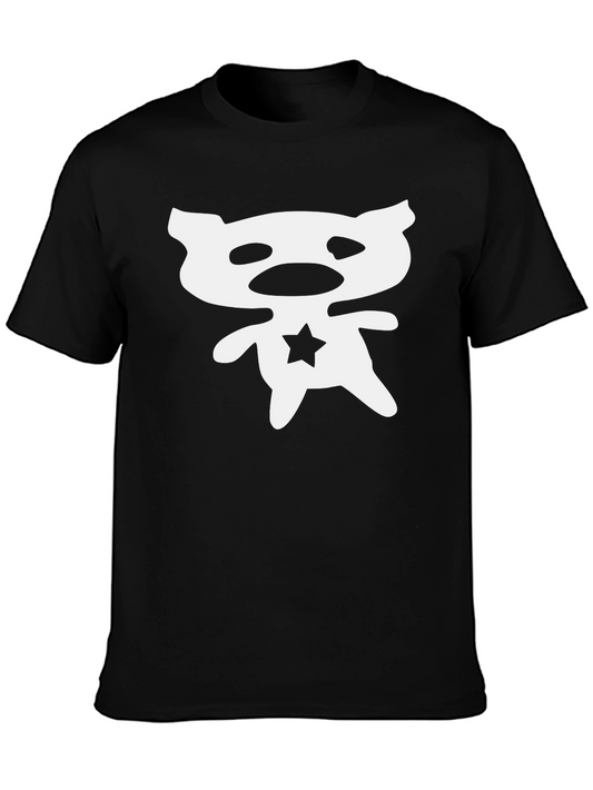 Abstract Bear Star Graphic Black T-Shirt