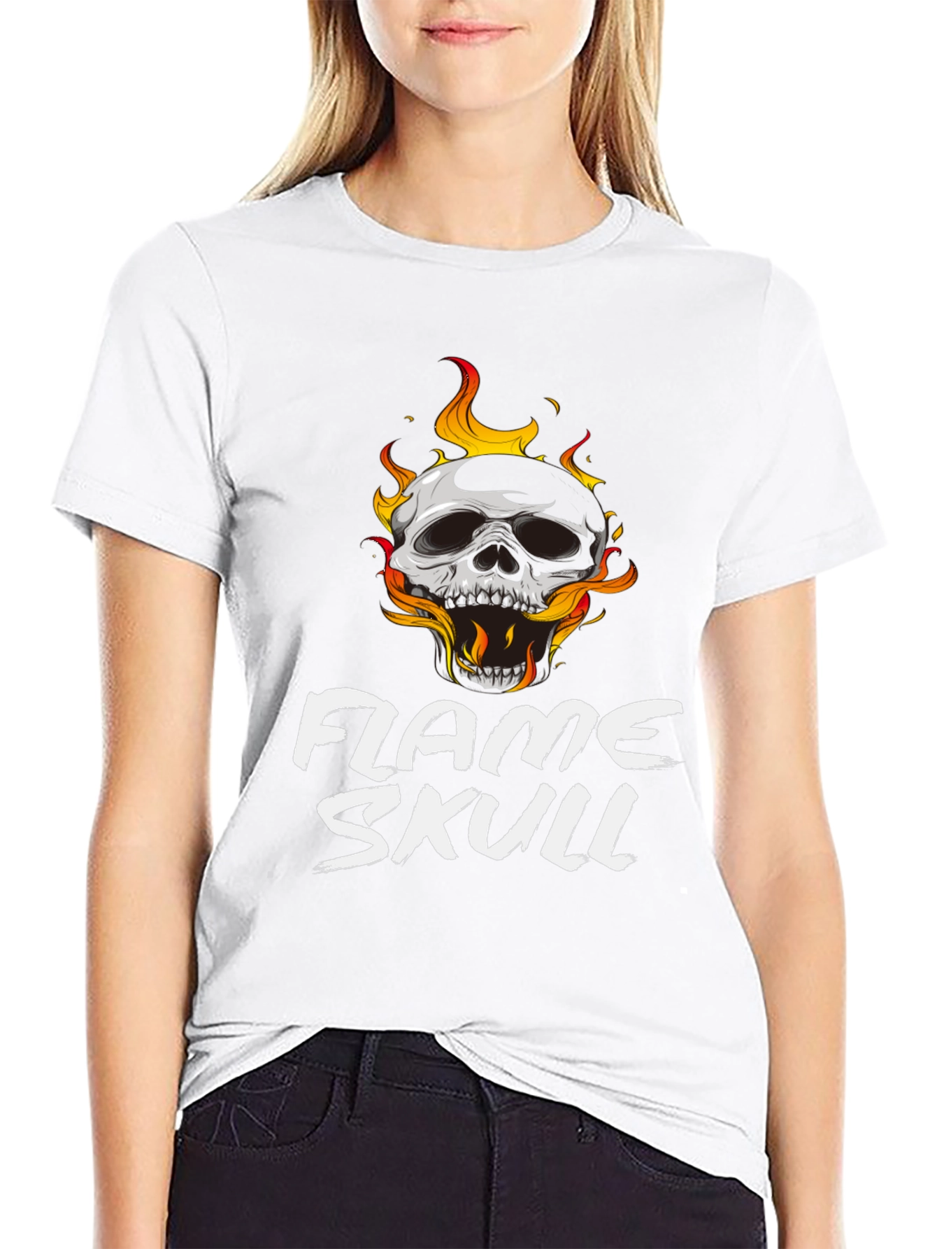 Flame Skull Graphic Black T-Shirt