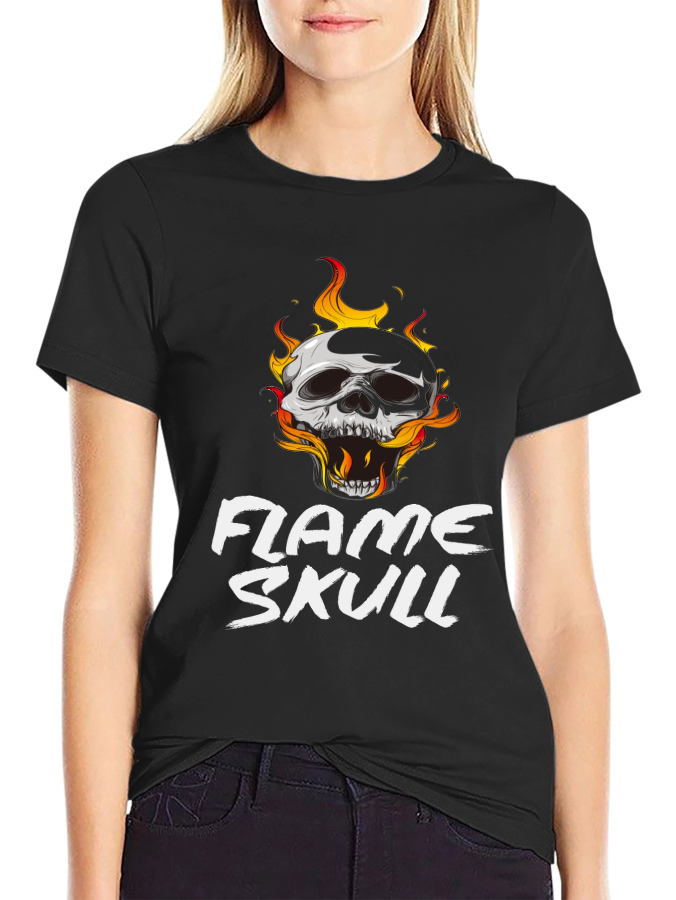 Flame Skull Graphic Black T-Shirt