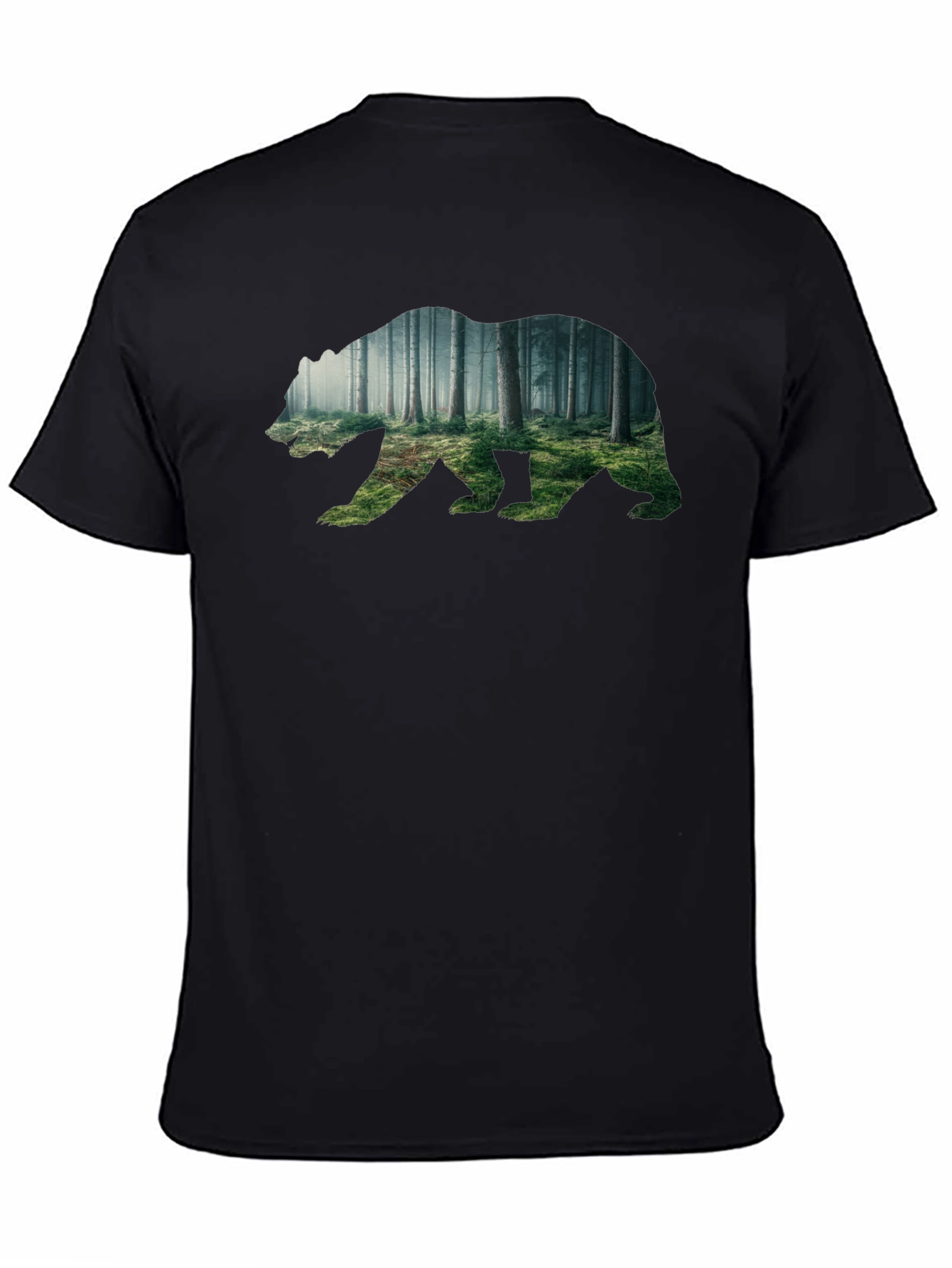 Nature Bear Graphic Tee - Soft Black Cotton Shirt