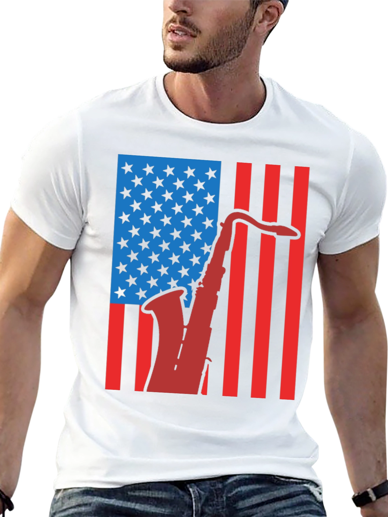 American Flag Saxophone Graphic Tee