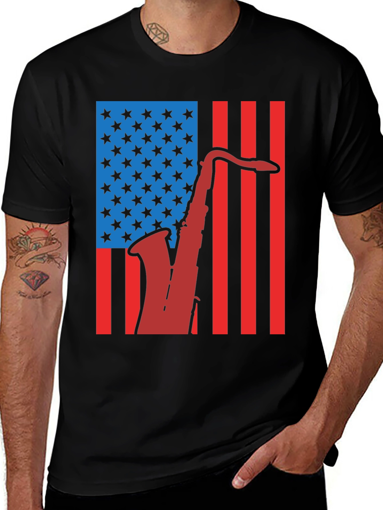 American Flag Saxophone Graphic Tee