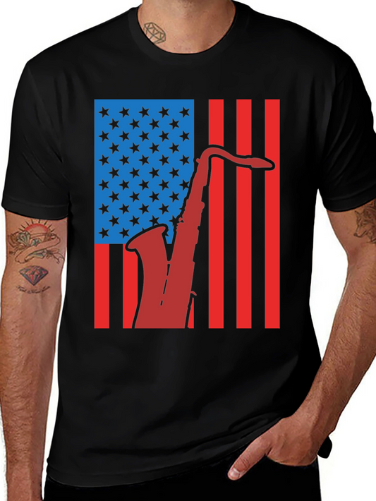 American Flag Saxophone Graphic Tee