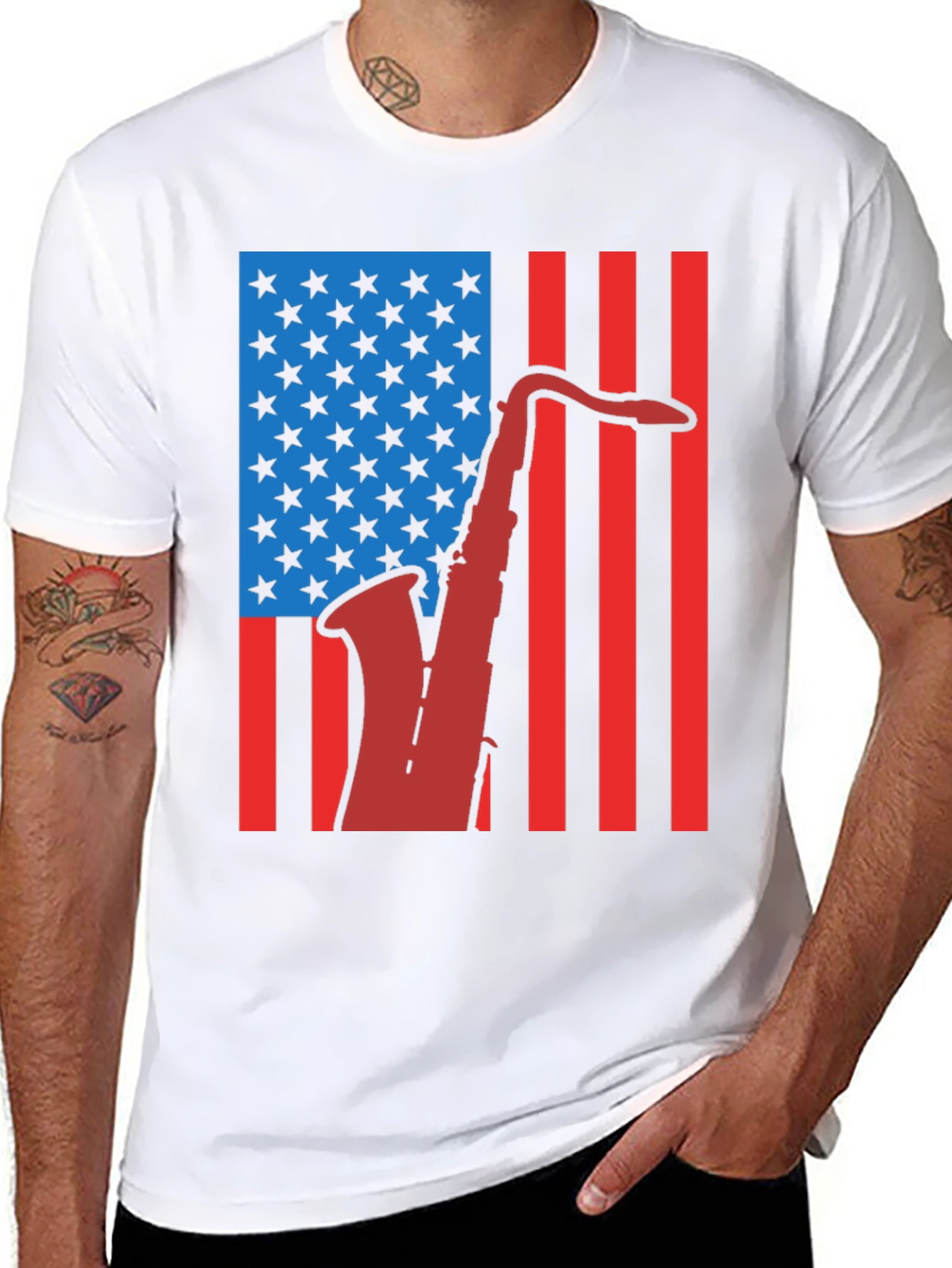 American Flag Saxophone Graphic Tee