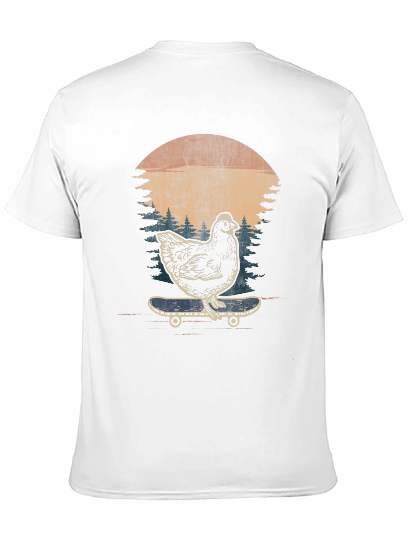 Chicken Skateboard Graphic Tee - Retro Style
