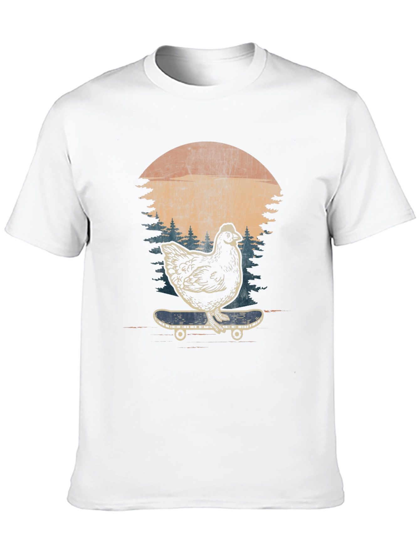 Chicken Skateboard Graphic Tee - Retro Style