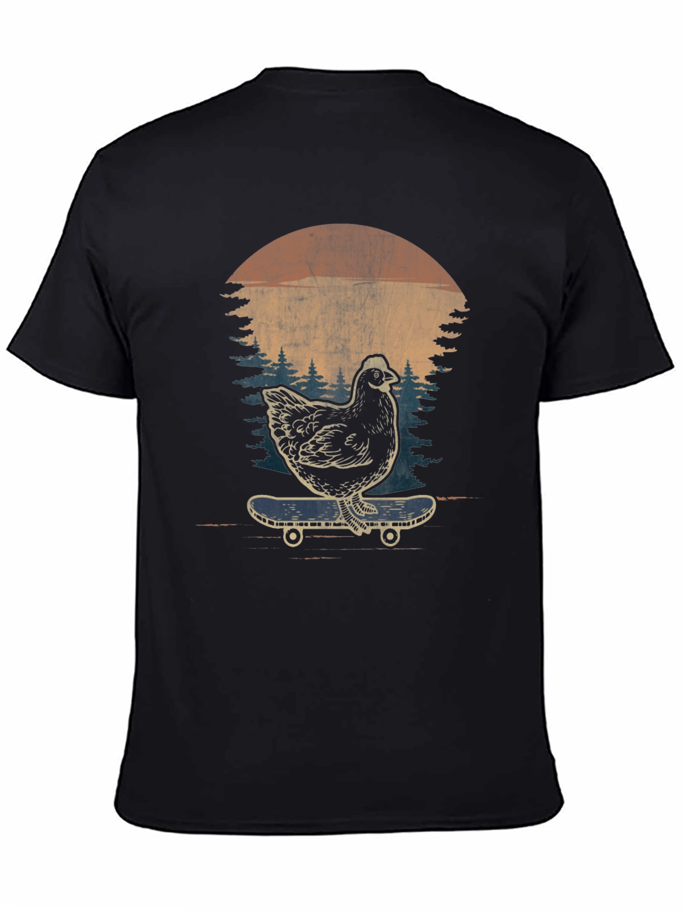 Chicken Skateboard Graphic Tee - Retro Style