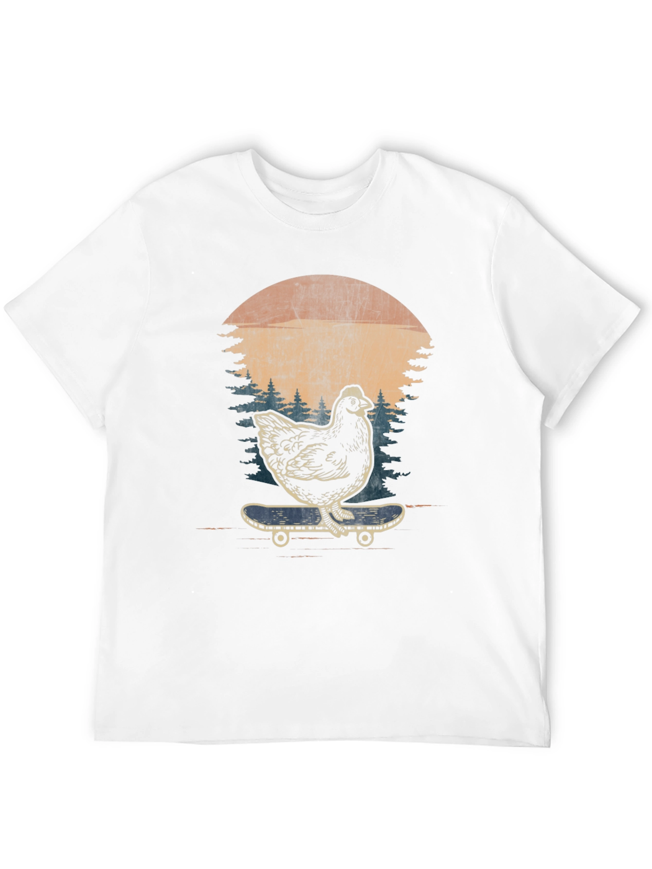Chicken Skateboard Graphic Tee - Retro Style