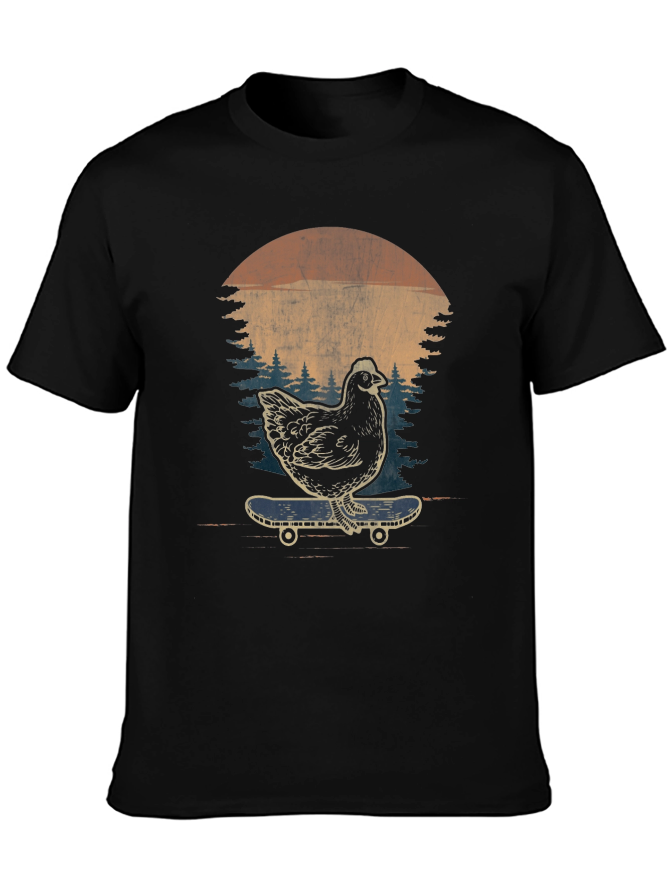 Chicken Skateboard Graphic Tee - Retro Style