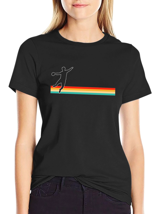 Retro Handball Player Graphic T-Shirt - Black
