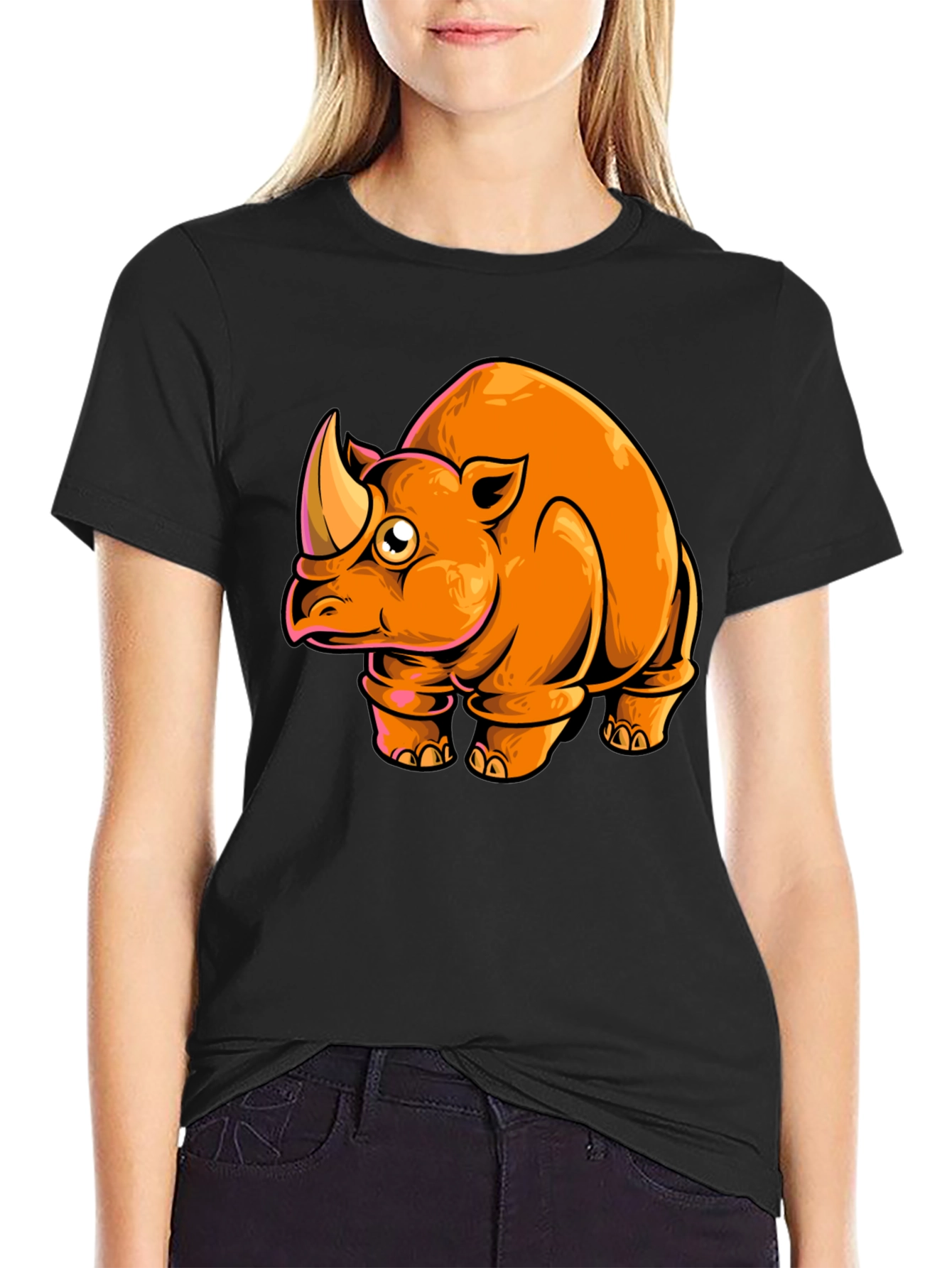 Cartoon Rhino Graphic Tee - Black T-Shirt