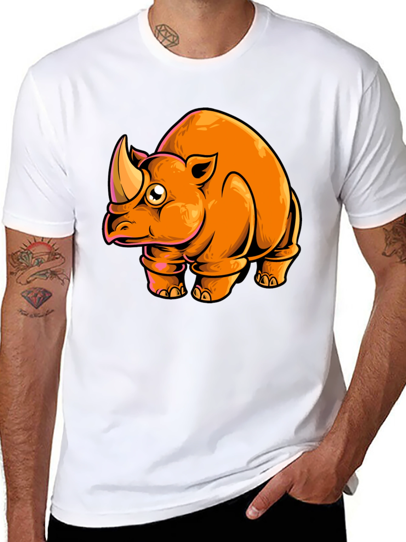 Cartoon Rhino Graphic Tee - Black T-Shirt