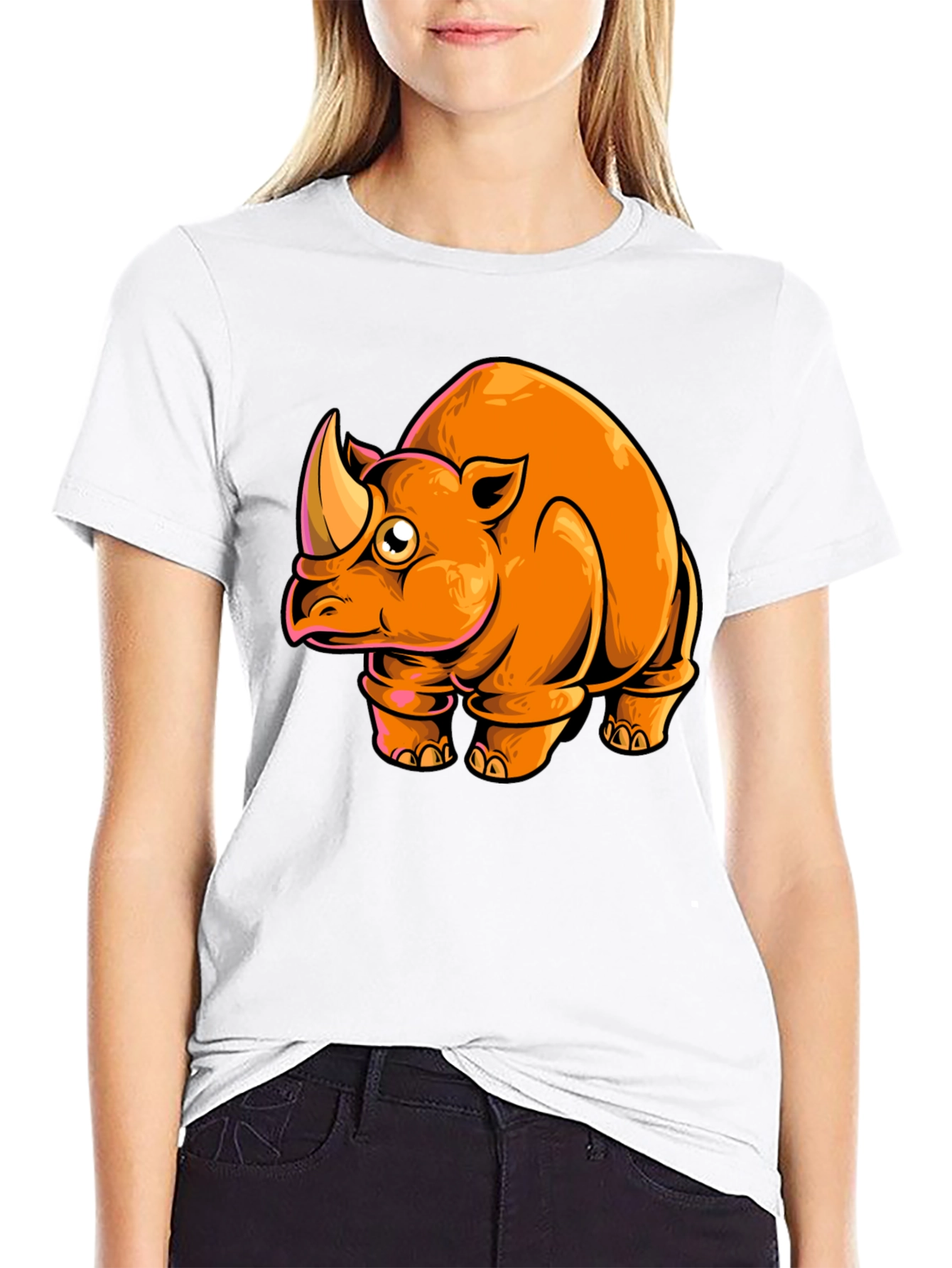 Cartoon Rhino Graphic Tee - Black T-Shirt