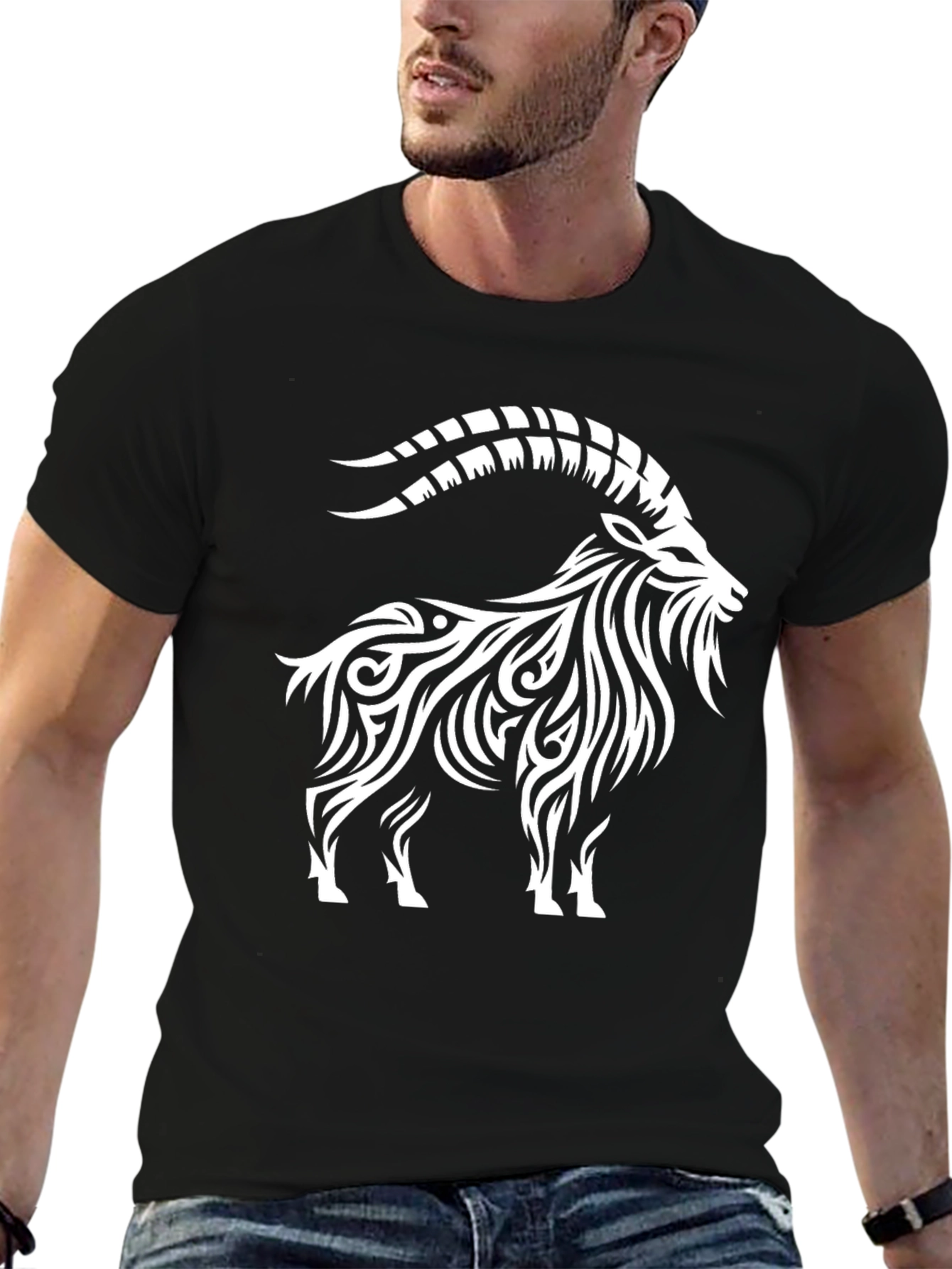 Capricorn Tribal Art Black T-Shirt