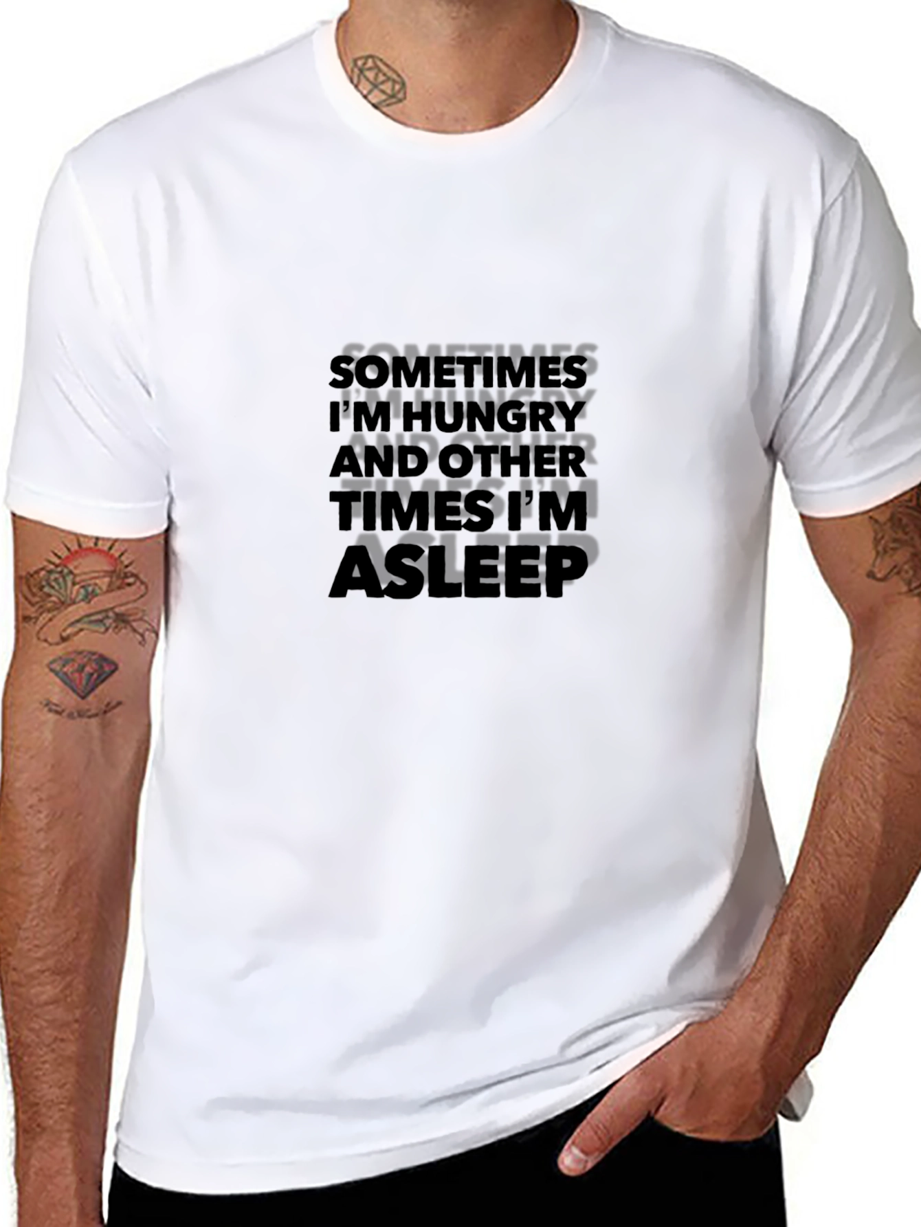 Funny Hungry/Asleep Black Graphic Tee
