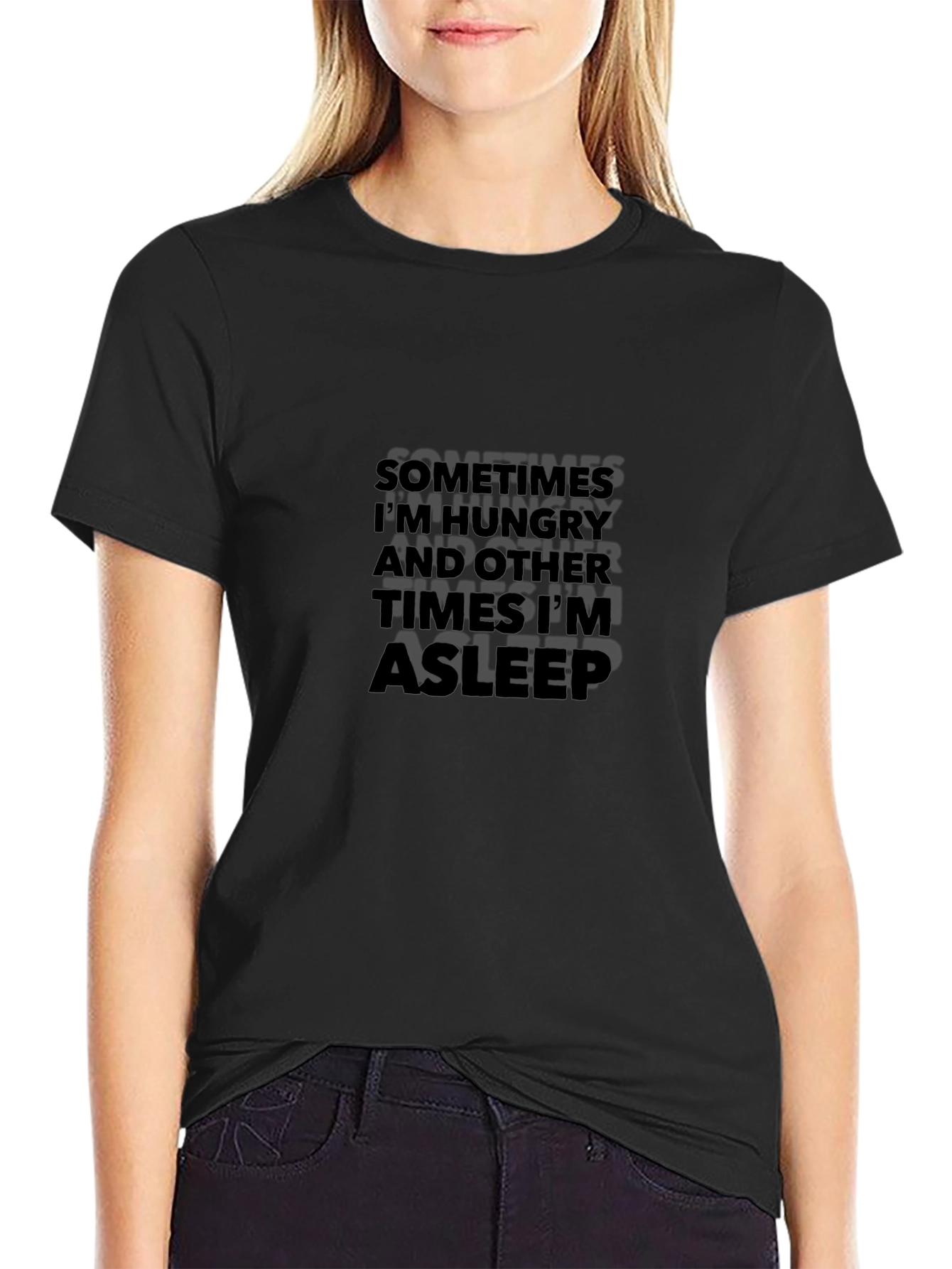 Funny Hungry/Asleep Black Graphic Tee