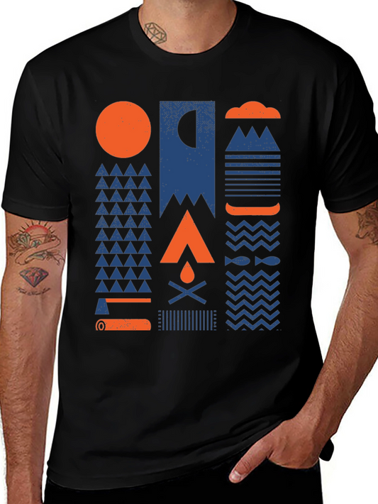 Geometric Camping Graphic Tee - Adventure Ready Shirt