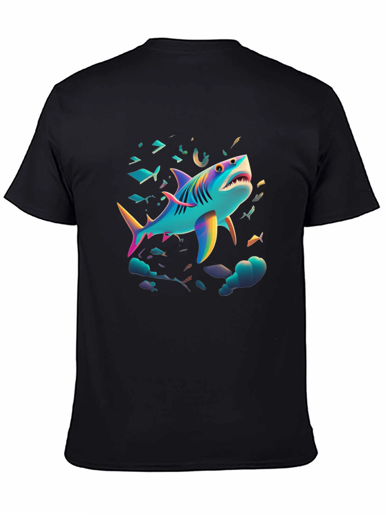 Vibrant Shark Graphic Tee - Black Cotton Blend