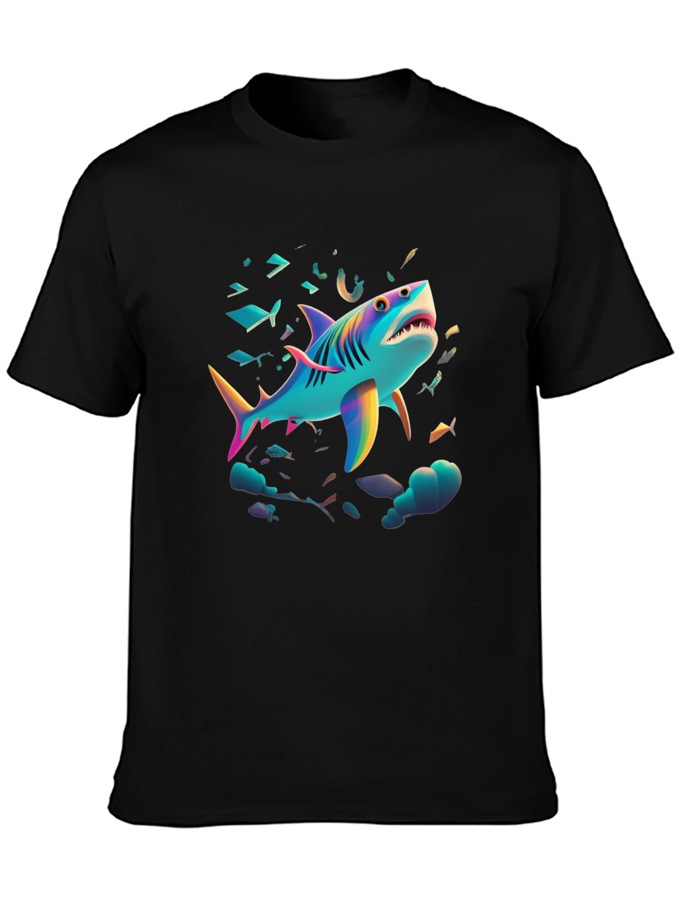 Vibrant Shark Graphic Tee - Black Cotton Blend