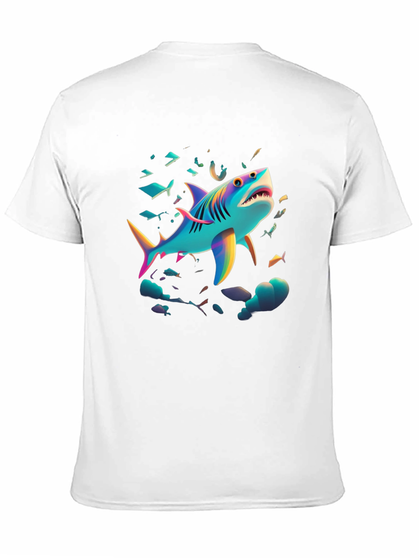 Vibrant Shark Graphic Tee - Black Cotton Blend