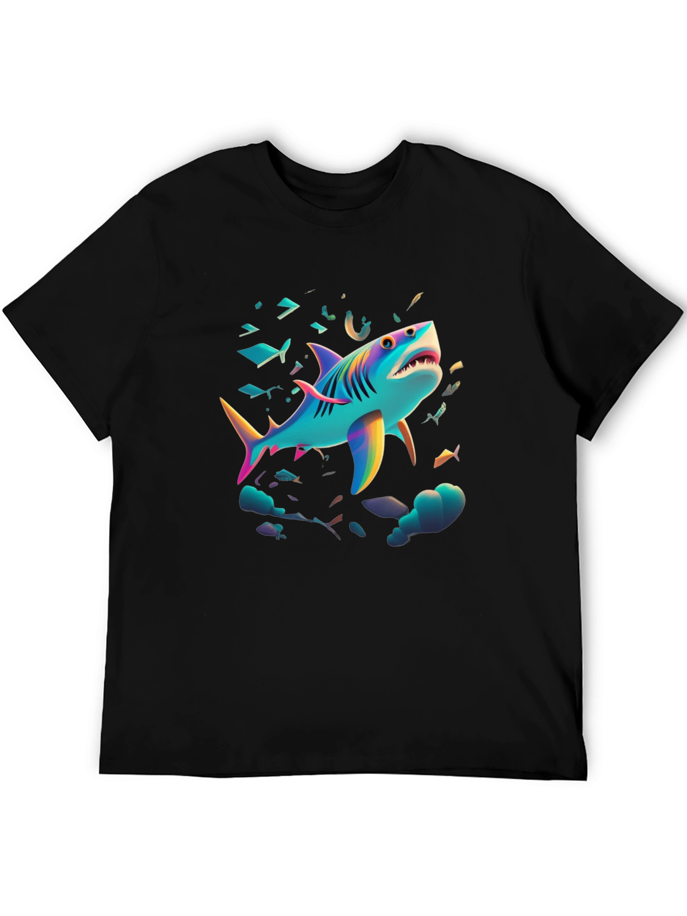 Vibrant Shark Graphic Tee - Black Cotton Blend