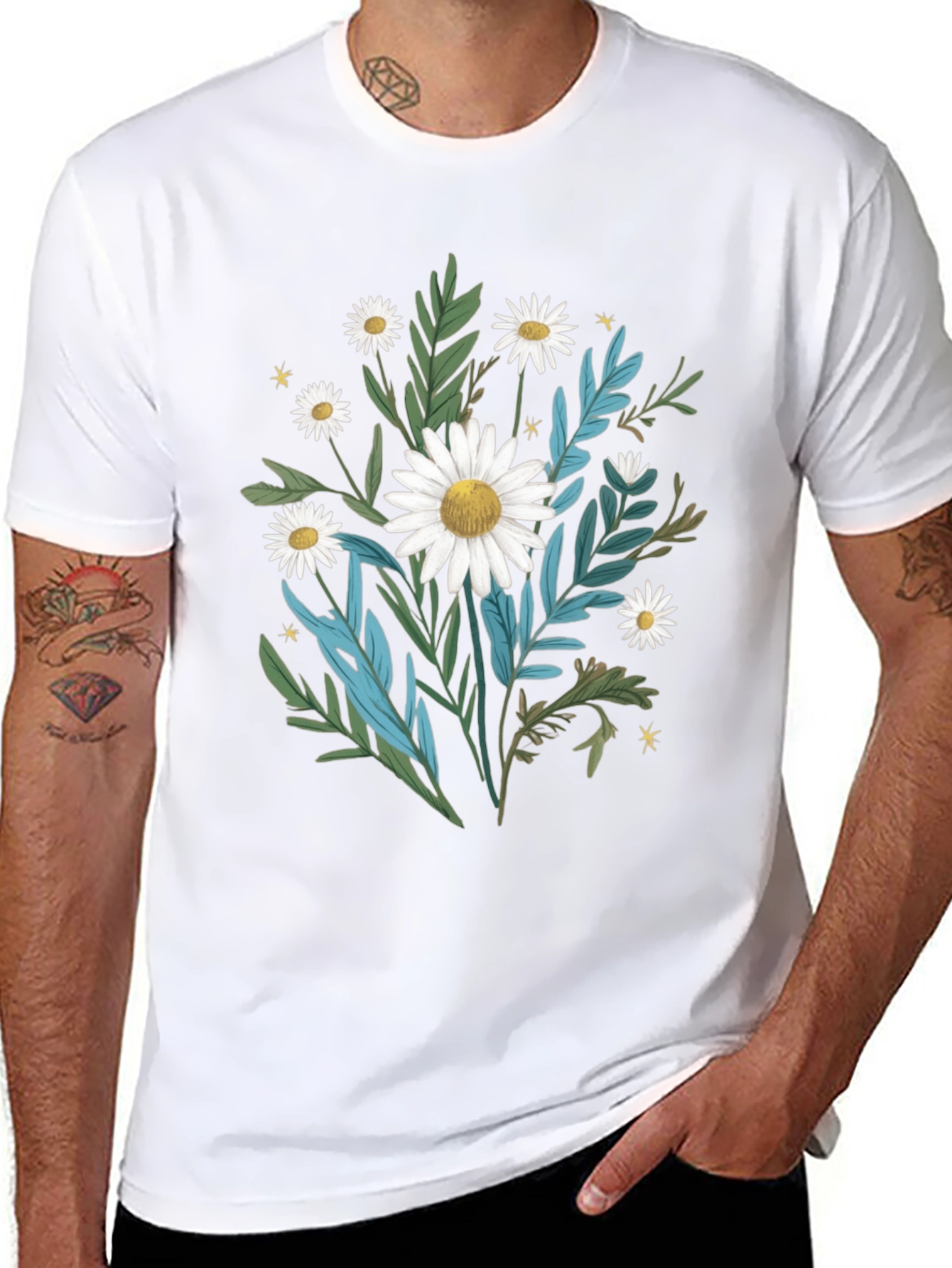 Daisy Floral Graphic Black T-Shirt