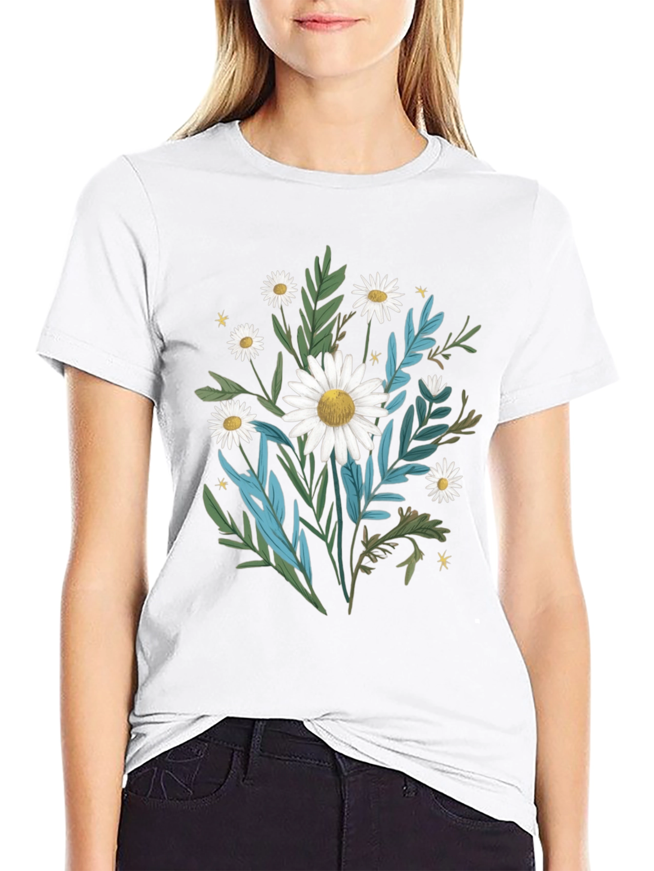 Daisy Floral Graphic Black T-Shirt