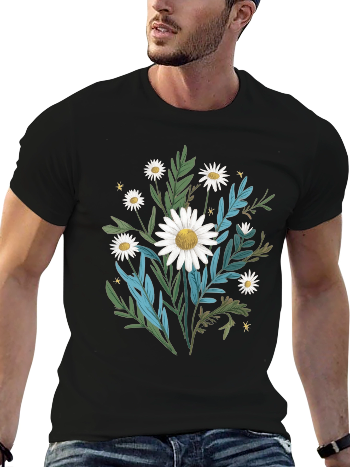 Daisy Floral Graphic Black T-Shirt
